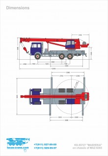 Overall dimensions of the truck crane MASHEKA