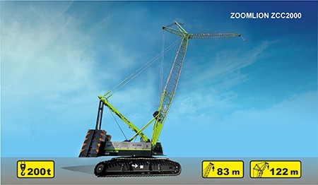 200t Zoomlion ZCC 2000 Quick-Erect Crawler Crane