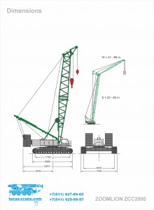 Dimensions of the Zoomlion ZCC 2000 crane